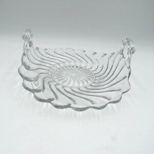 Vintage Fostoria Curved Muffin Tray Clear Glass Colonial Swirl Dual Handles